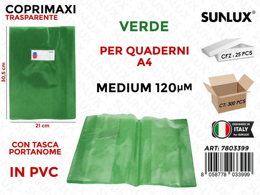 Coprimaxi Pvc Trasp. Verde c/Tasca Medium 120 A4