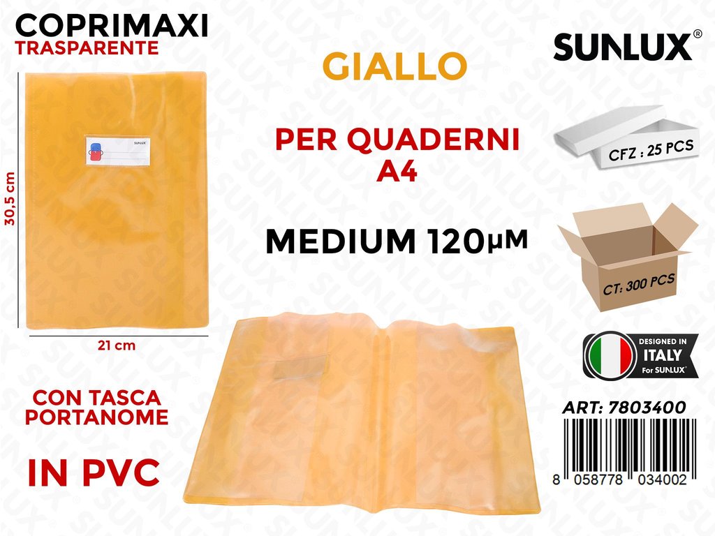 Coprimaxi Pvc Trasp. Giallo c/Tasca Medium 120 A4