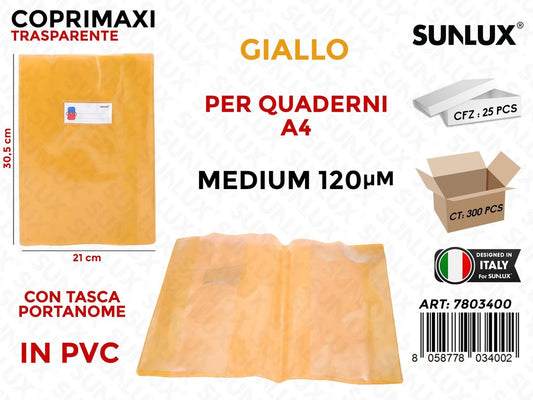 Coprimaxi Pvc Trasp. Giallo c/Tasca Medium 120 A4