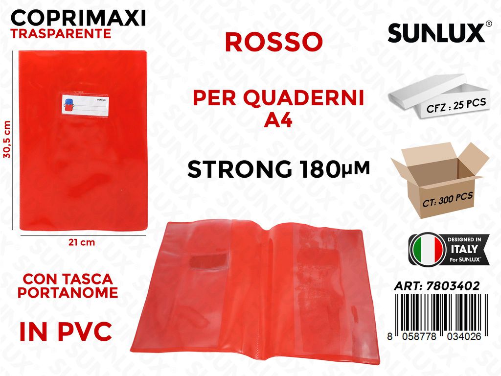 Coprimaxi Pvc Trasp. Rosso c/Tasca Strong 180 A4