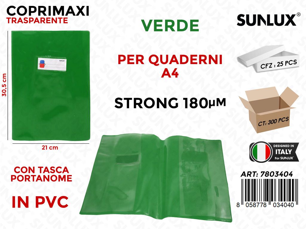 Coprimaxi Pvc Trasp. Verde c/Tasca Strong 180 A4