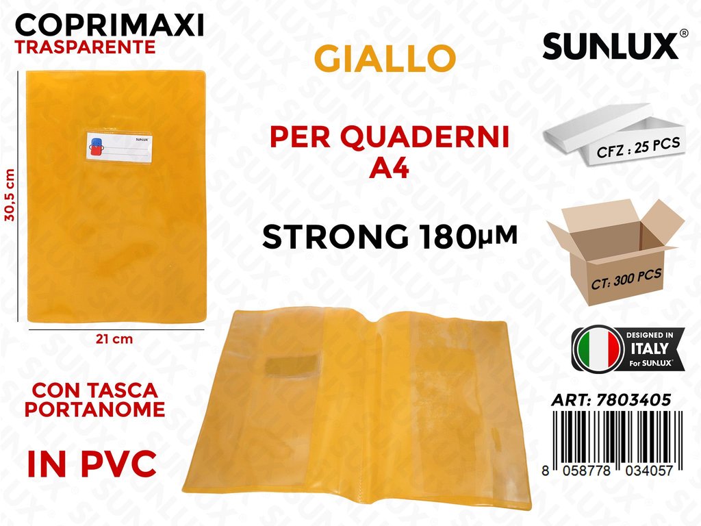 Coprimaxi Pvc Trasp. Giallo c/Tasca Strong 180 A4