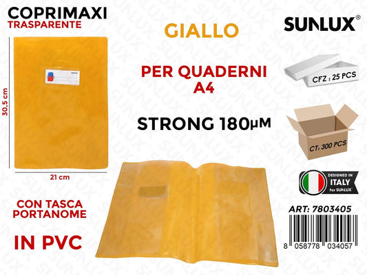 Coprimaxi Pvc Trasp. Giallo c/Tasca Strong 180 A4