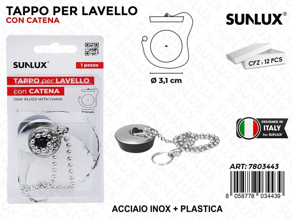Tappo per Lavello c/Catena Acc.inox D.3.1CM