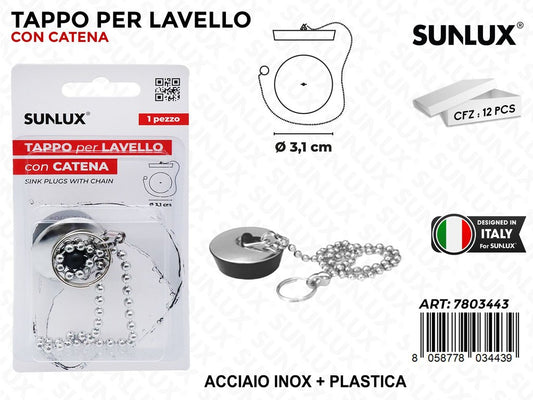 Tappo per Lavello c/Catena Acc.inox D.3.1CM