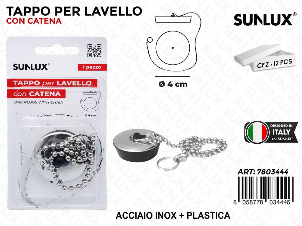 Tappo per Lavello c/Catena Acc.inox D.4CM