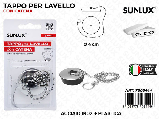 Tappo per Lavello c/Catena Acc.inox D.4CM