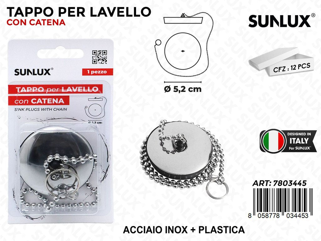 Tappo per Lavello c/Catena Acc.inox D.5.2CM