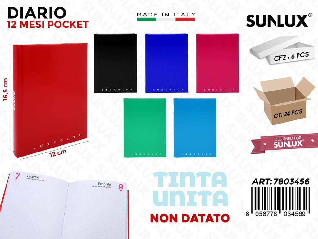 DIARIO TINTA UNITA 12MESI NON DAT. 12*16.5CM ASS.