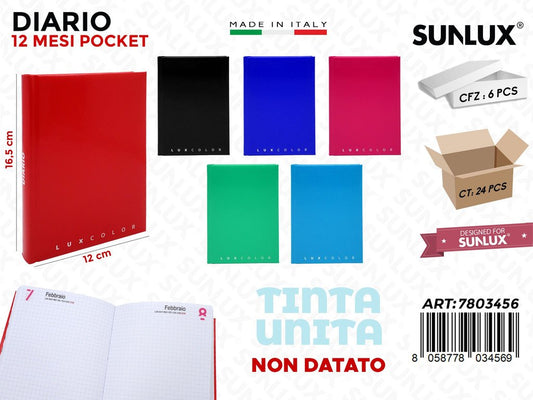 DIARIO TINTA UNITA 12MESI NON DAT. 12*16.5CM ASS.