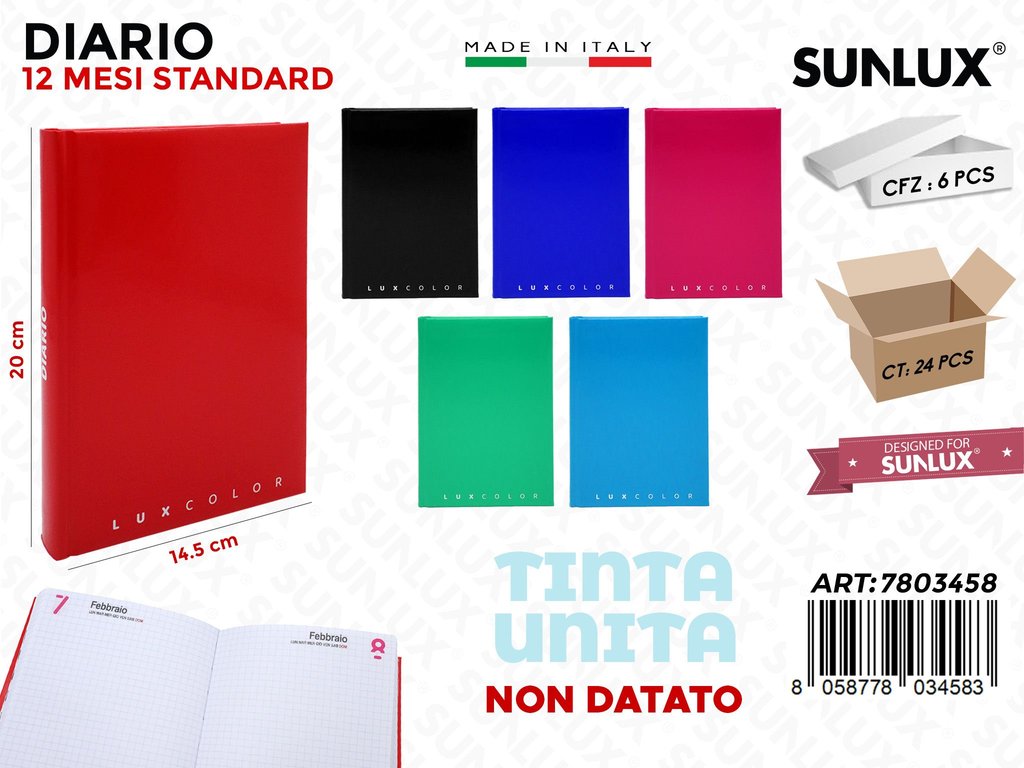 DIARIO TINTA UNITA 12MESI NON DAT. 14.5*20CM ASS.