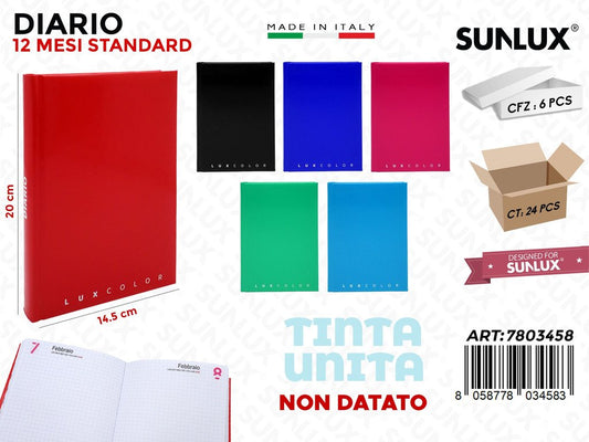 DIARIO TINTA UNITA 12MESI NON DAT. 14.5*20CM ASS.