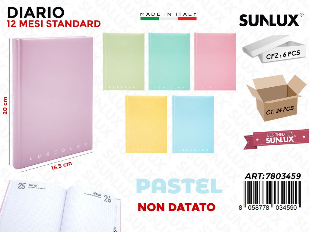 DIARIO PASTEL 12MESI NON DAT. 14.5*20CM ASS.