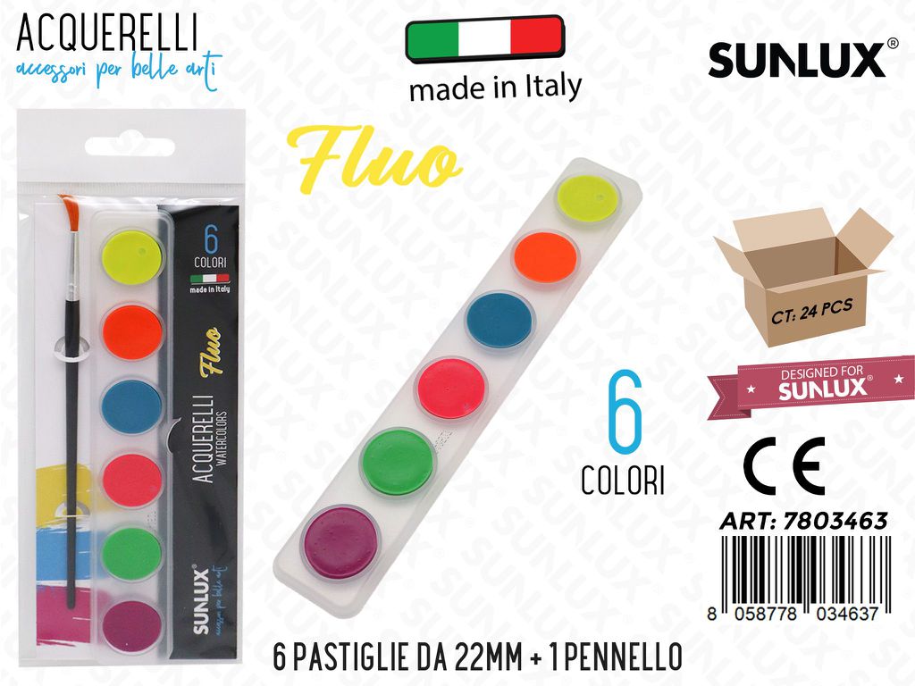 Acquerelli Stringa 6COL. Fluo D.22MM