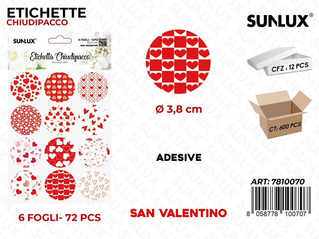 Sunlux Etichette Chiudipacco Love 72PCS 6FF 3.8CM