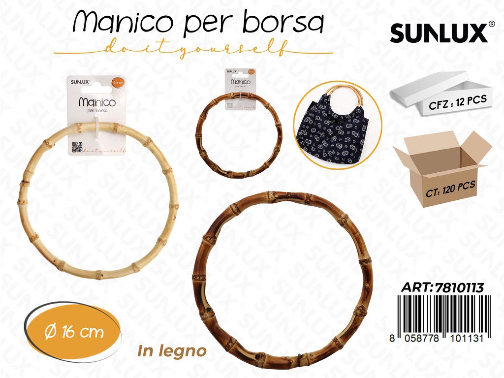 Sunlux Manico per Borsa in Legno 16CM
