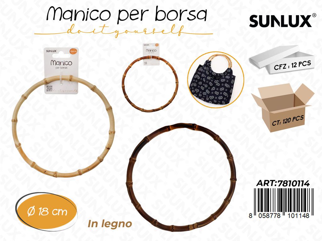 Sunlux Manico per Borsa in Legno 18CM