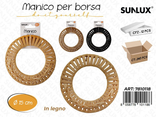 Sunlux Manico per Borsa in Legno 15CM