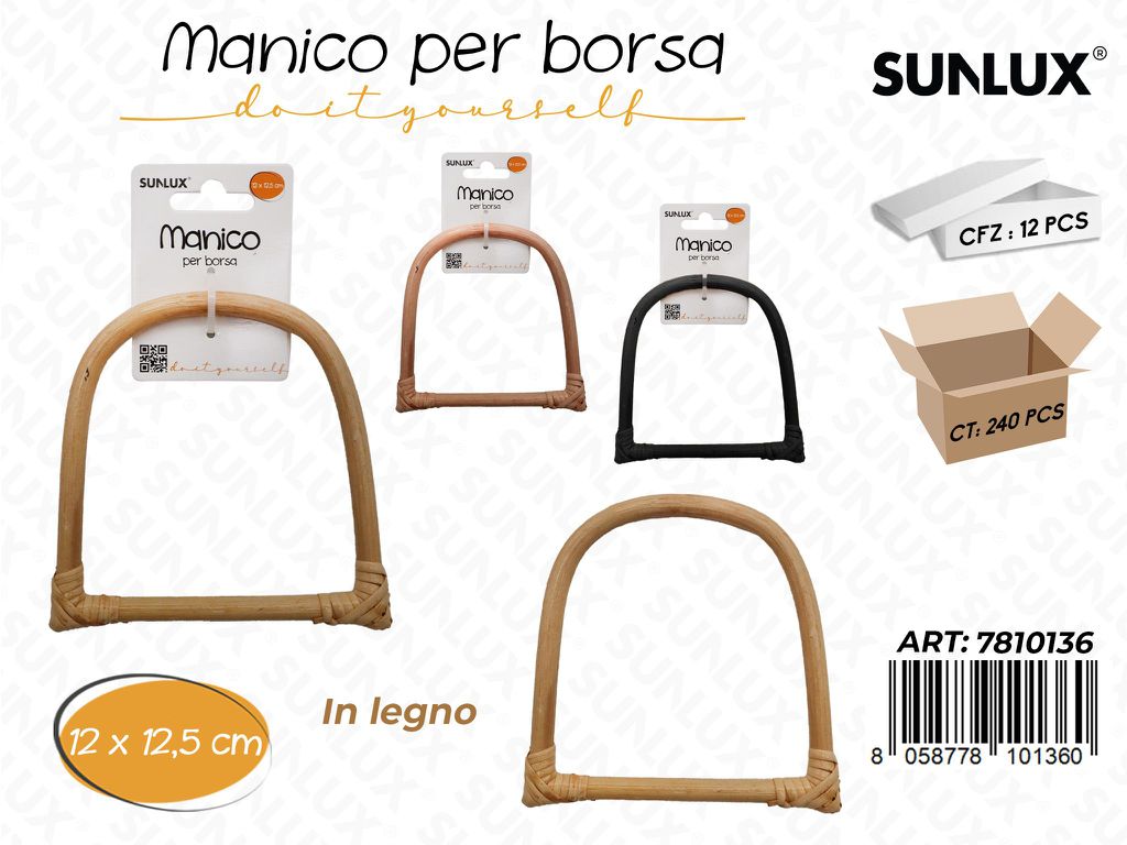 Sunlux Manico per Borsa in Legno 12*12.5CM
