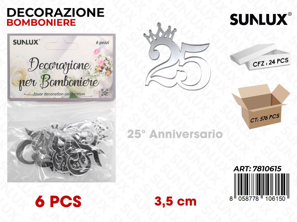 Sunlux Dec. Bomb. 25ANNIV. Arg. 6PCS 3.5CM