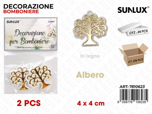 Sunlux Dec. Bomb. Albero Oro Legno 2PCS 4*4CM