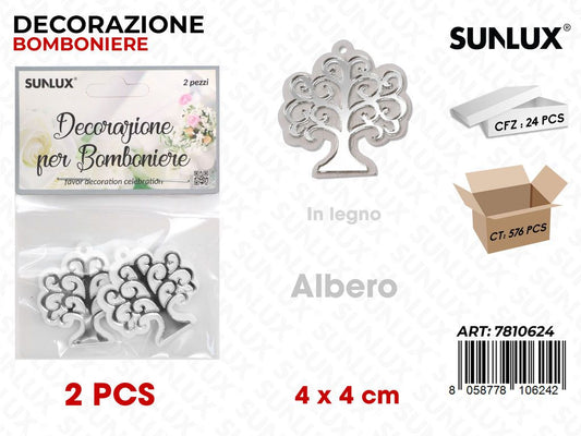 Sunlux Dec. Bomb. Albero Arg. Legno 2PCS 4*4CM