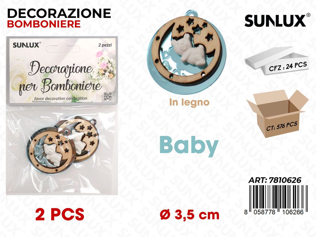 Sunlux Dec. Bomb. Baby Boy Legno 2PCS 3.5CM
