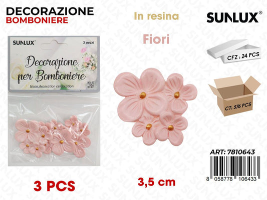 Sunlux Dec. Bomb. Resina Fiori Rosa 3PCS 3.5CM