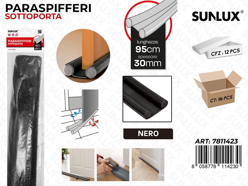 Sunlux Paraspifferi Sottoporta Nero 30Mm*95Cm