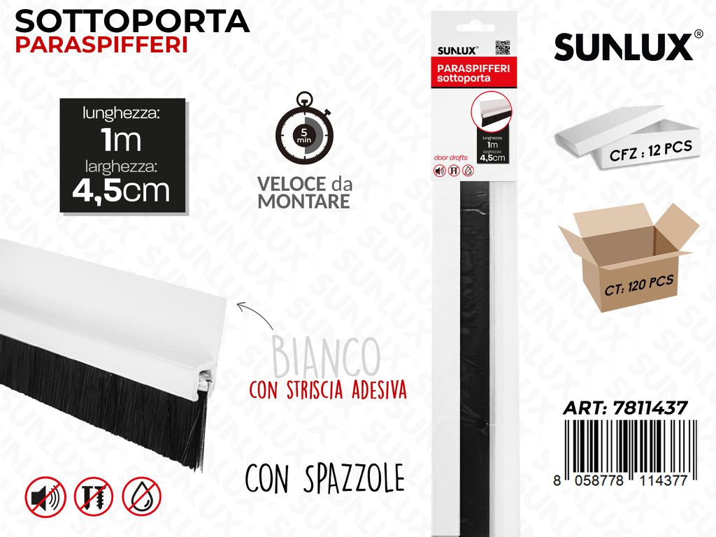 SOTTOPORTA PARASPIFFERI BIANCO 1M*4.5CM CON SPAZZOLE