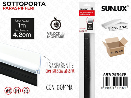 Sunlux Sottoporta Paraspifferi Trasparente 1M*4.2CM con Gomma