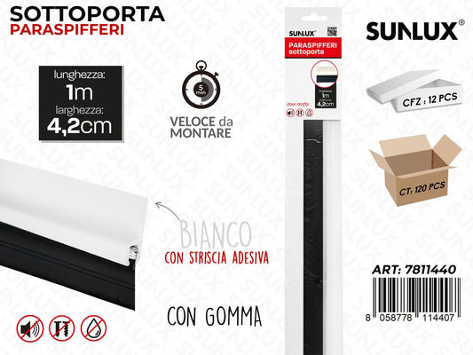 Sunlux Sottoporta Paraspifferi Bianco 1M*4.2CM con Gomma