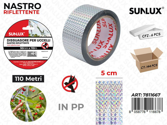 Sunlux Nastro Dissuasore per Uccelli 5CM*110MT