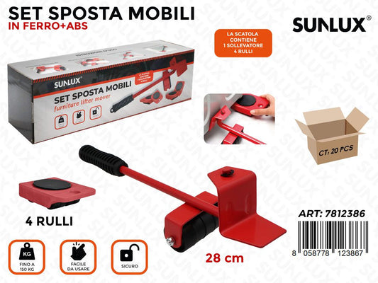 Sunlux Set Sposta Mobili c/ 4 Rulli 150KG 28CM