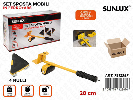 Sunlux Set Sposta Mobili c/ 4 Rulli 150KG 28CM