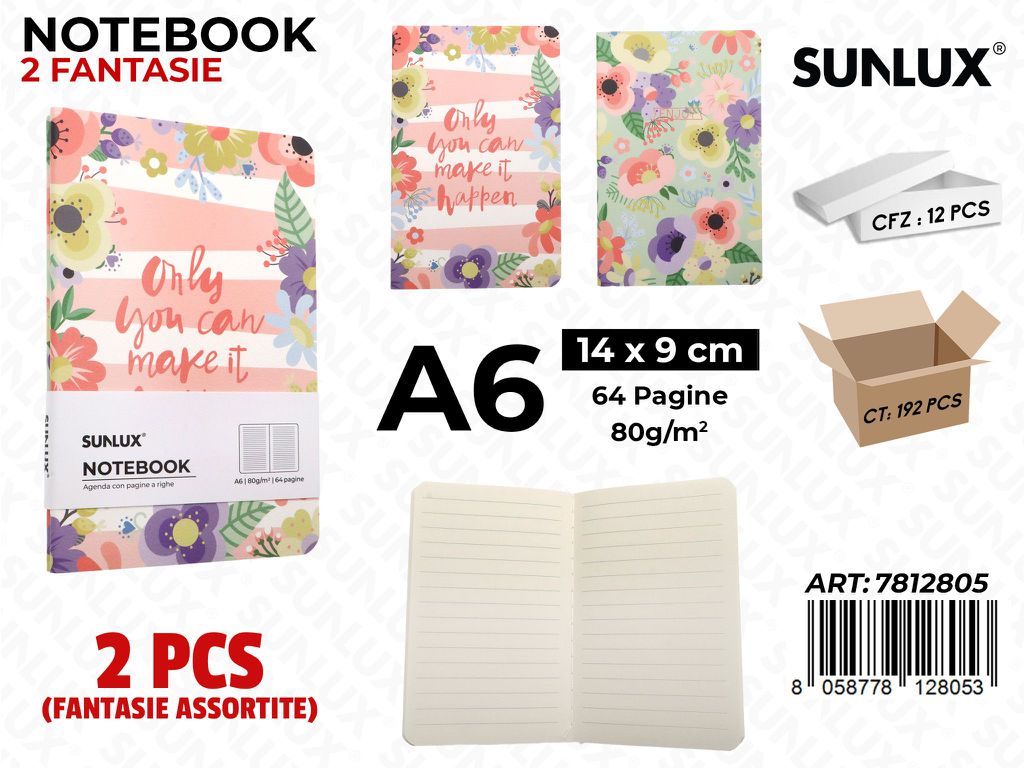 Sunlux Notebook Ass. A6 14*9CM 64PAG. 80GR