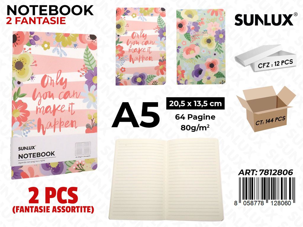 NOTEBOOK ASS. A5 20.5*13.5CM 64PAG. 80GR