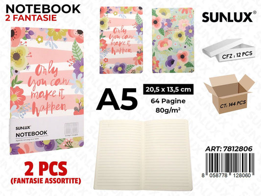 NOTEBOOK ASS. A5 20.5*13.5CM 64PAG. 80GR