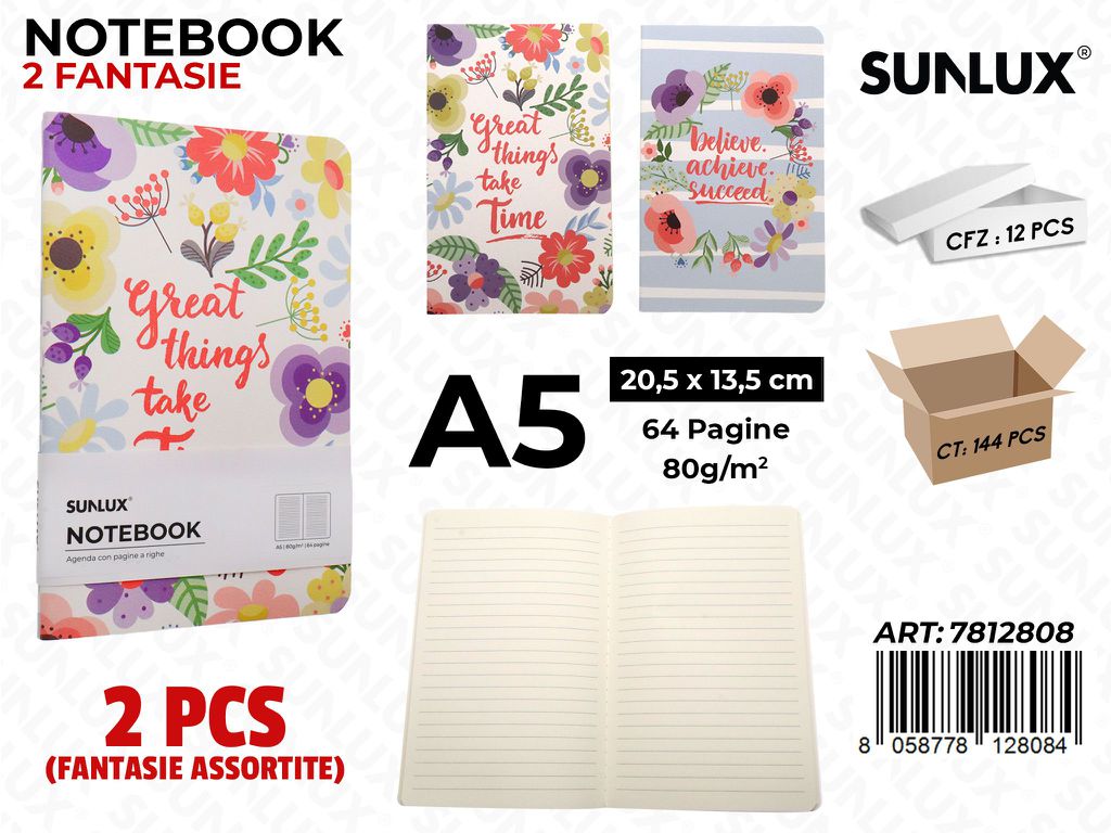 NOTEBOOK ASS. A5 20.5*13.5CM 64PAG. 80GR
