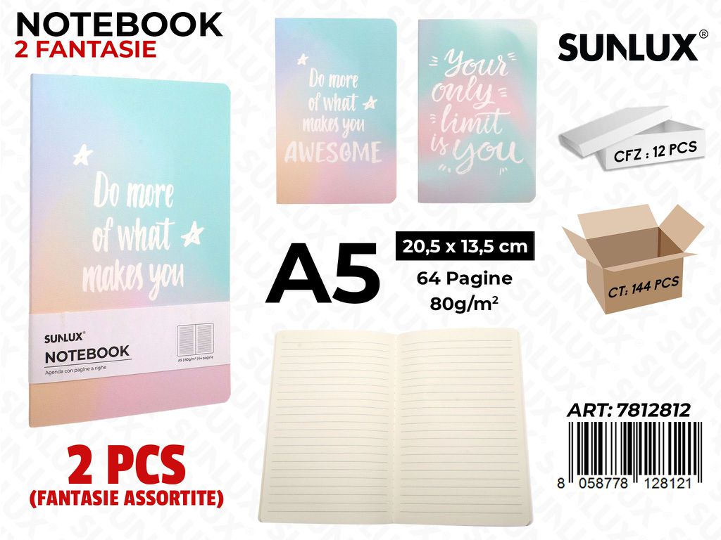 NOTEBOOK ASS. A5 20.5*13.5CM 64PAG. 80GR