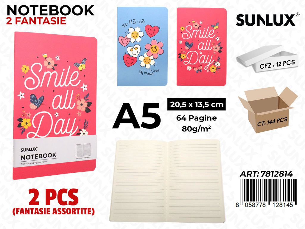 NOTEBOOK ASS. A5 20.5*13.5CM 64PAG. 80GR