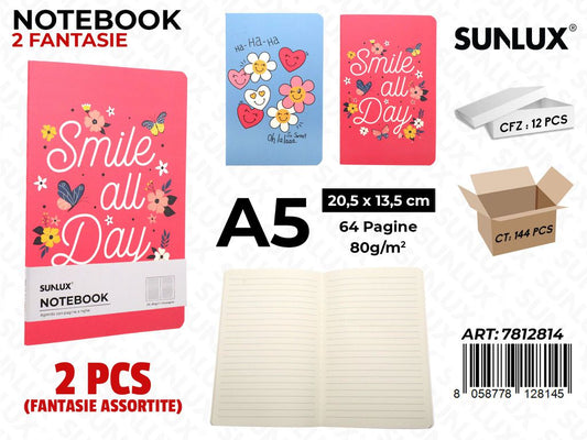 NOTEBOOK ASS. A5 20.5*13.5CM 64PAG. 80GR