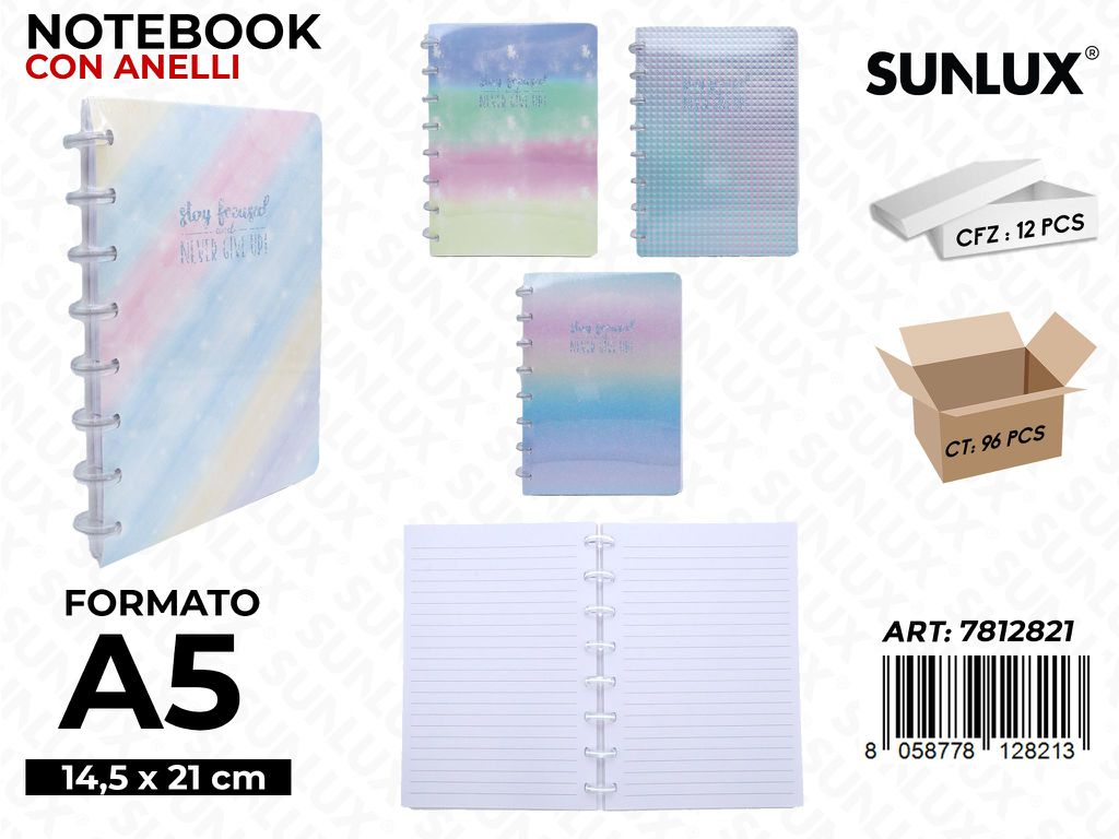 NOTEBOOK C/ANELLI F.TO A5 14.5*21CM ASS.