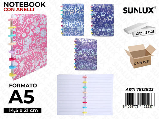 NOTEBOOK C/ANELLI F.TO A5 14.5*21CM ASS.