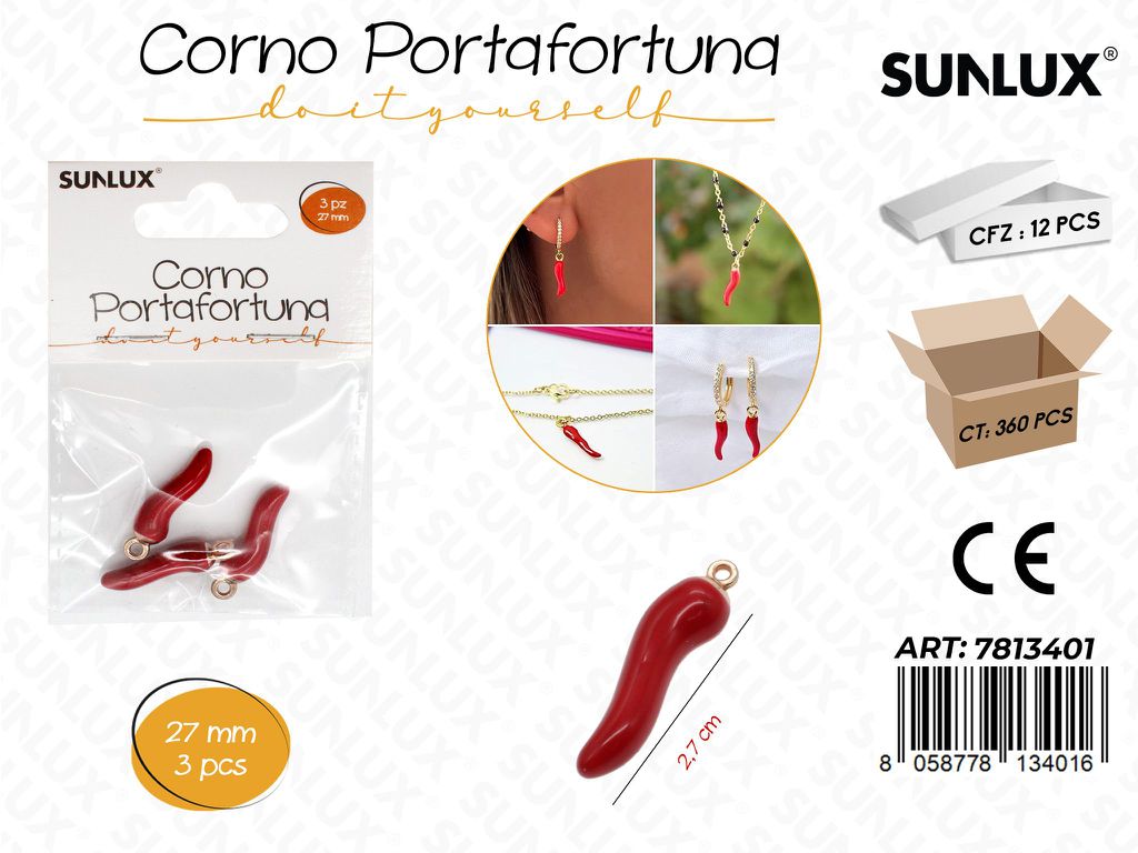 Sunlux Corno Portafortuna 3PCS 2.7CM/ Pz da 12