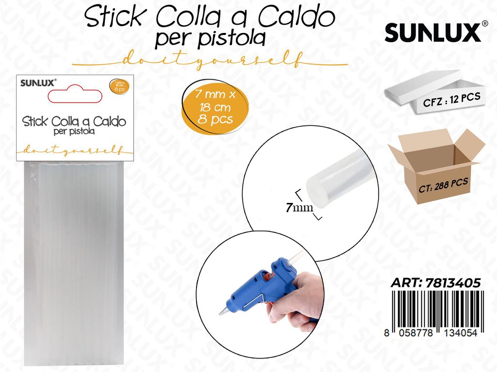 Sunlux Stick Colla a Caldo 8PCS 18CM*7MM