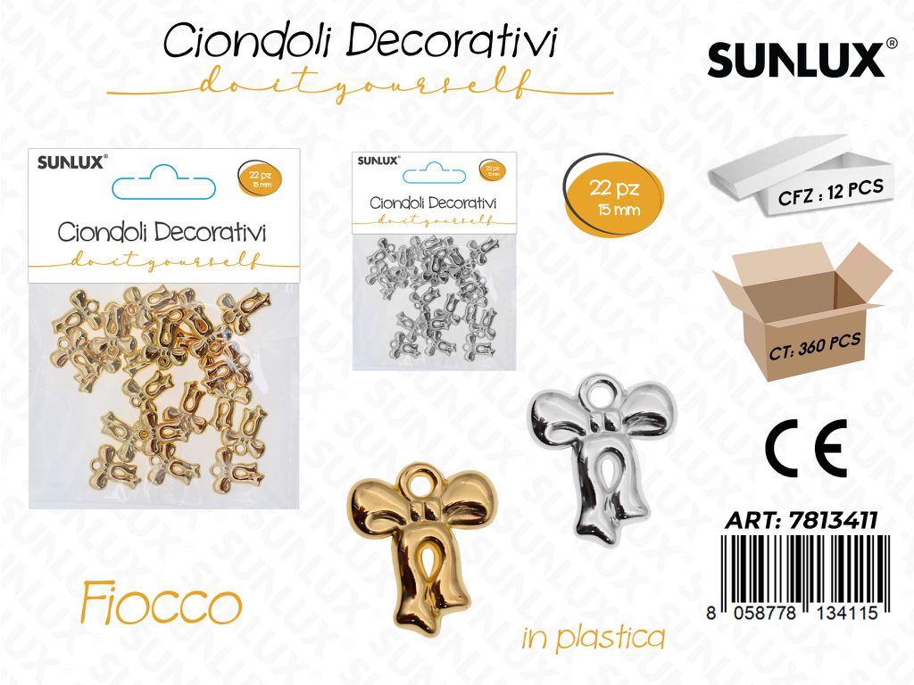 Sunlux Ciondoli Dec. Plast. Fiocco 22PCS 15MM