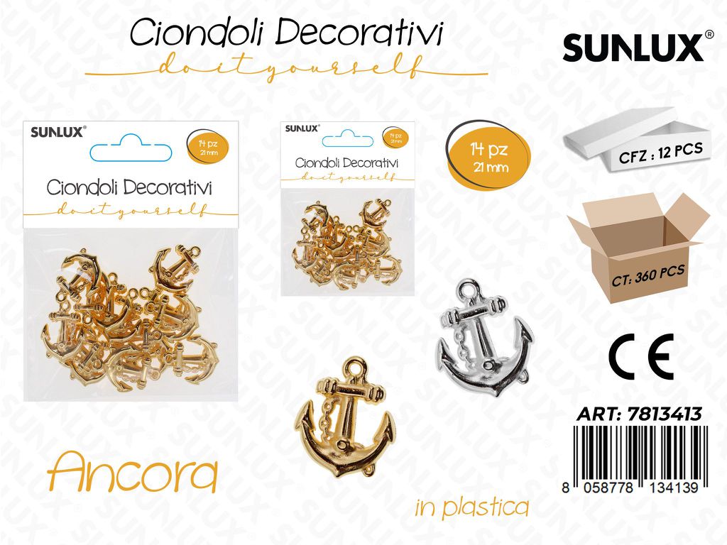 Sunlux Ciondoli Dec. Plast. Ancora 14PCS 21MM