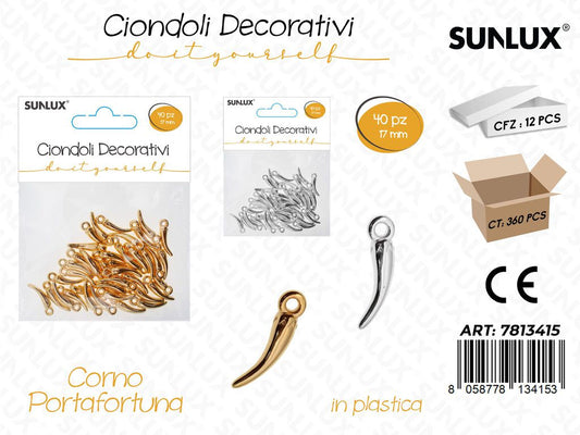 Sunlux Ciondoli Dec. Plast. Cornetti 40PCS 17MM