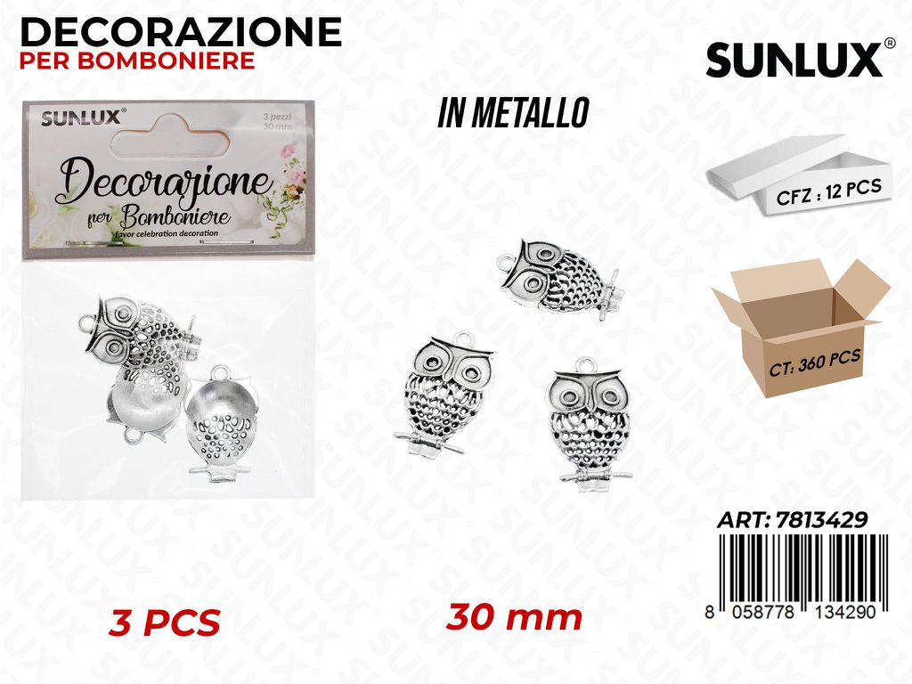 Sunlux Dec. Bomb. Metallo Gufo 3PCS 30MM